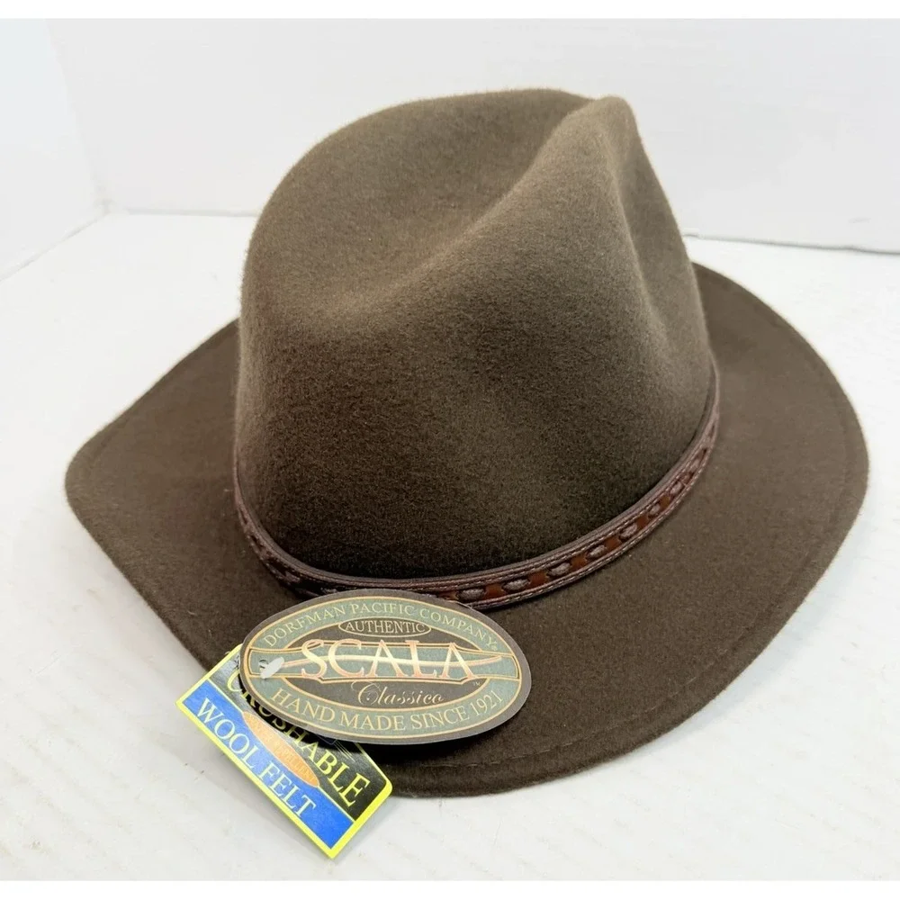 Scala Classico Dorfman Pacific Brown Wool Felt Fedora Hat Medium NWT